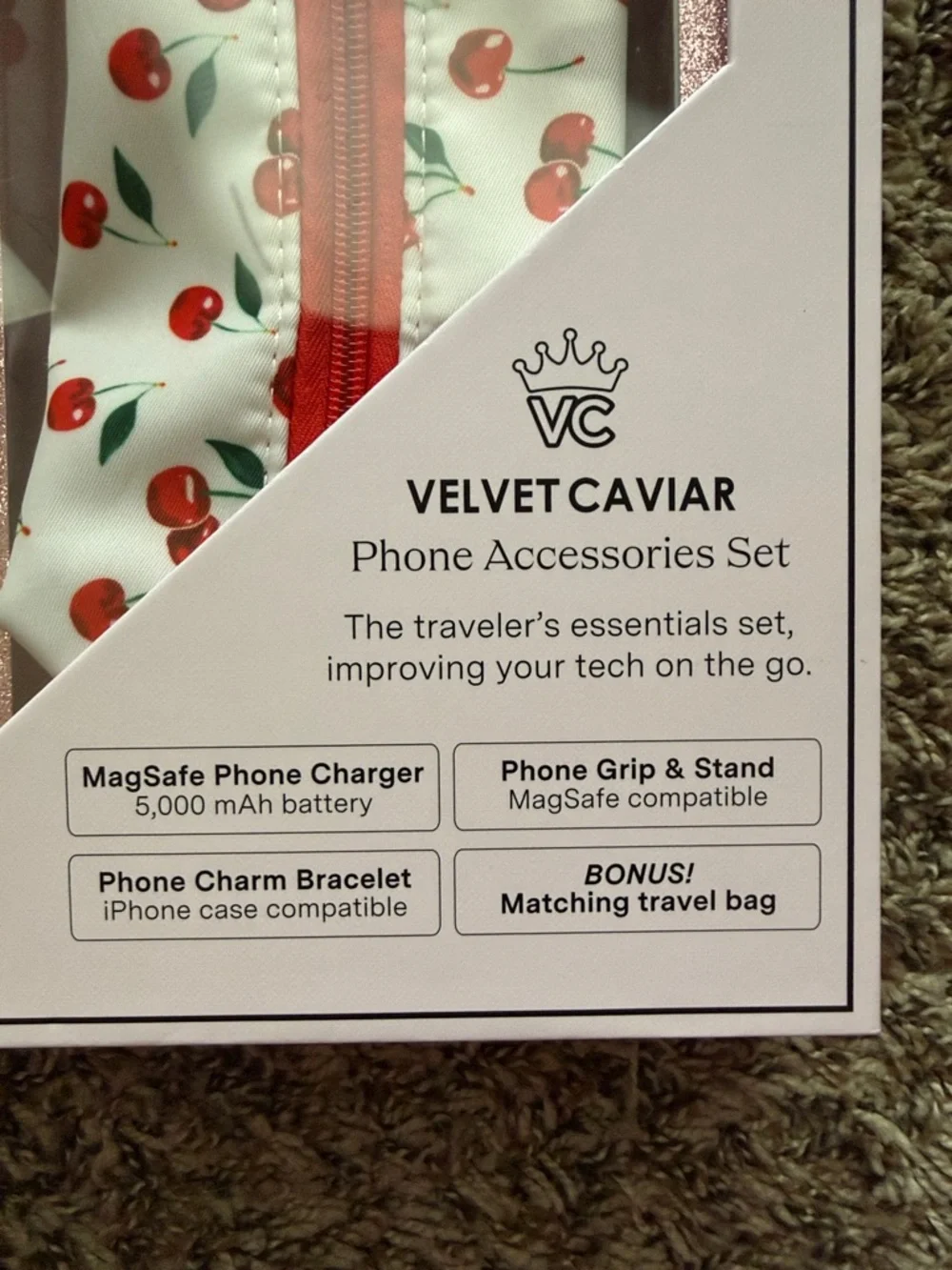 Velvet Caviar Cherry Print Phone Accessory Gift Set - White & Red